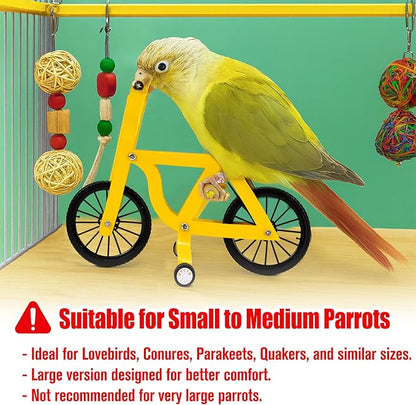 Bird Intelligence Training Toy Mini Bicycle Parakeet Parrot Bike Trick Educational Puzzle Bird Foot Talon Toy for Small Medium Lovebird Conures Cockatoo Exercising Interactive Table Top Prop, Large