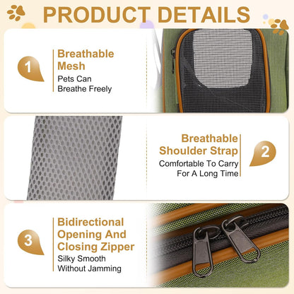 Pet Backpack Carrier, Portable and Ventilated, Oxford Cloth, Dog Cat Travel Bag with Transparent Cover 12.6", (Green, 1 Pcs), Intended for Hiking/Camping/Traveling