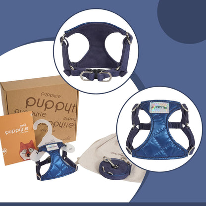Puppytie No Pull xs Dog Harness with Multifunction Dog Leash,Soft Adjustable No Choke Escape Proof Pet Harness Vest,Glossy Sapphire Blue,XXS