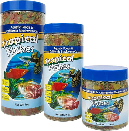 Aquatic Foods Inc. Premium Tropical Fish Flakes, for Angel Fish, Guppies, Live Bearers, Loaches, Gouramis, Cichlids, All Tropical Fish. 12-Type pellets and 4-Type Wafers Included..1.30oz Canister