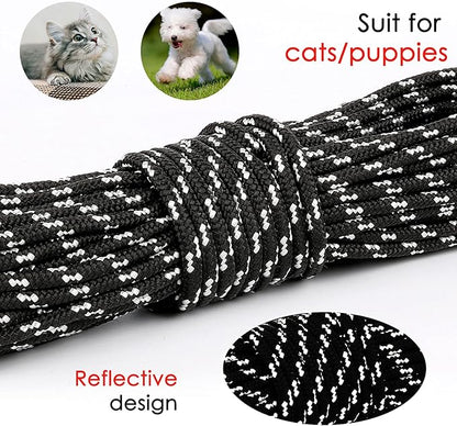 Rypet Reflective Cat Long Leash - 15 FT Escape Proof Walking Leads Yard Long Lead Durable Safe Personalized Extender Leash Traning Play Outdoor for Kitten, Puppy, Rabbit and Small Animals