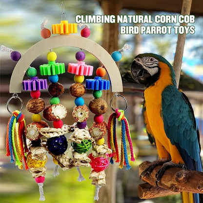Bird Toys - Natural Corncob Wood & Mango Chew Toys for African Grey Parrots, Lovebirds, Small Parrots, Parakeets