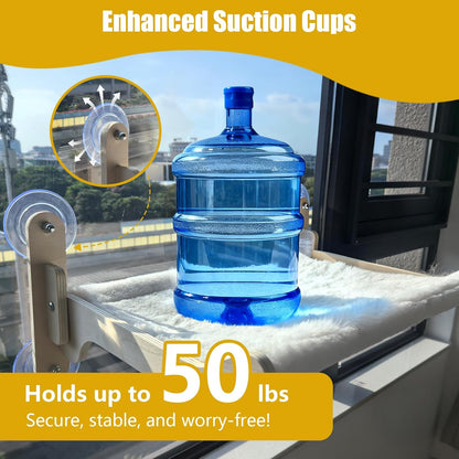 Cat Window Perch Hammock Bed - Foldable Hardwood Frame, No-Drill with Strong Suction Cups, Plush Faux Rabbit Fur for Large Cats up to 50lbs