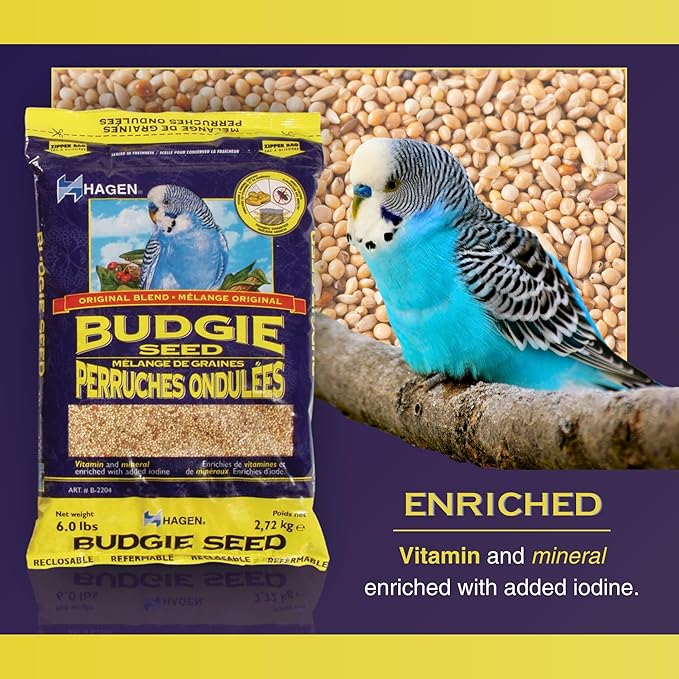Hagen Parakeet/Budgie Staple VME Seed – Premium Blend, Nutritionally Balanced, Fortified with Vitamins & Minerals, Dust-Free Mix for Budgies, 25 lb Bag