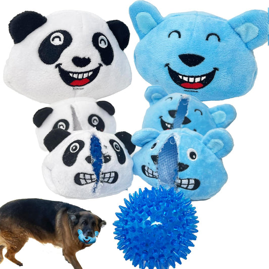 Jalousie Dog Squeaky Toys Value Set Non-Toxic Squeaky Balls Toss Fetch TPR Rubber Puppy Toys Spikey Dog Chew Toy for Small Medium Breed Pet Toys for Puppy (Panda N' Rabbit)