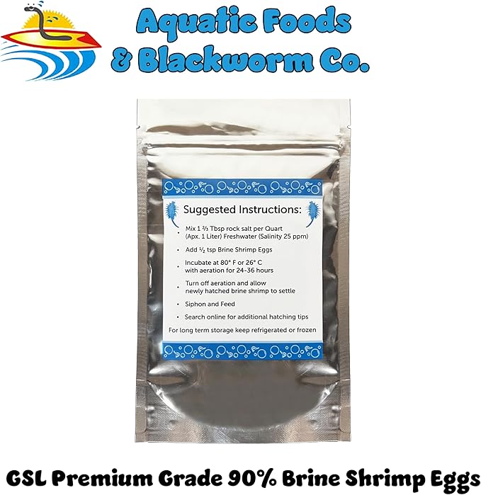Aquatic Foods Inc. Brine Shrimp Artemia Eggs, Premium Grade 90% Hatch Rate from The Great Salt Lake, Utah, USA 3.53oz - 100 Grams