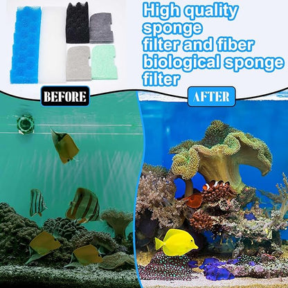 52 Pcs Replacement Filter Media Kit Compatible with Fluval 406/407 Aquarium Filters Include 12 Biological Foams Ammonia Remover Phosphate Pads Nitrite Remover, Towel and Grease
