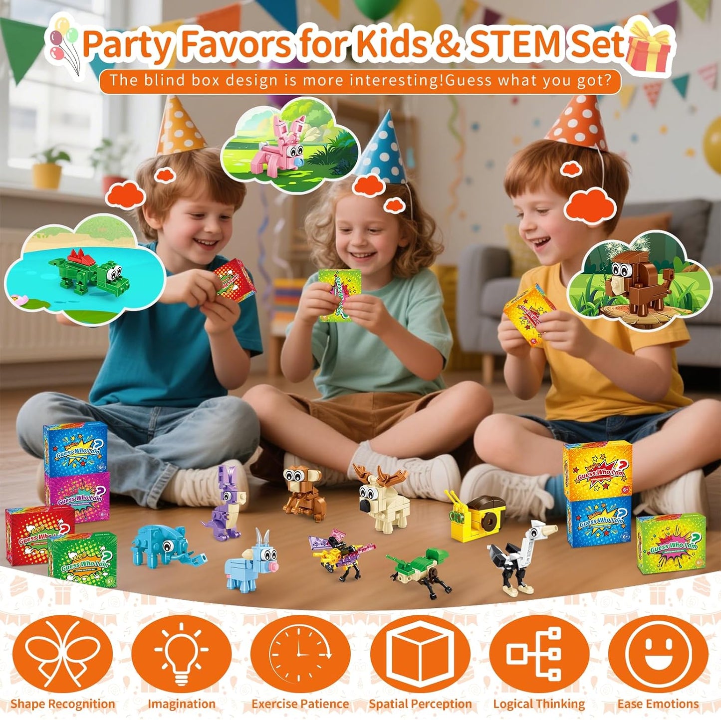Party Favors for Kids - 24 Pack 72 Kinds of Animals Building Block Toy Goodie Bags Fillers Classroom Carnival Prizes Stuffers Gifts Building Set, Christmas Birthday Gift for Boys Girls Ages 6-12