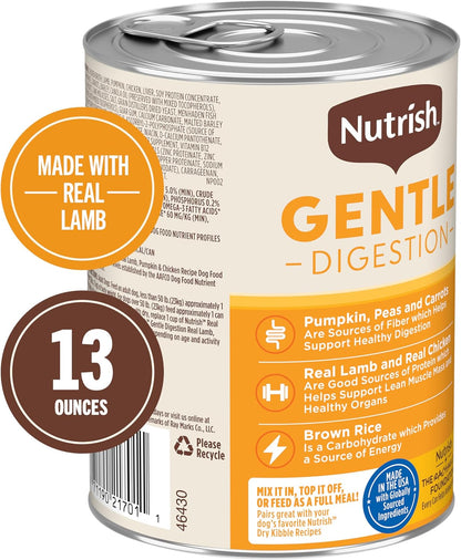 Nutrish Gentle Digestion Real Lamb, Pumpkin & Chicken Recipe Chunks in Gravy Wet Dog Food, 13 oz. Can, 12 Count (Rachael Ray)