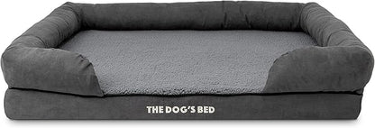 The Dog’s Bed, XL Grey Plush,Solid Memory Foam, Pain Relief: Arthritis, Hip & Elbow Dysplasia, Post Surgery, Lameness, Supportive, Calming, Waterproof Washable Cover