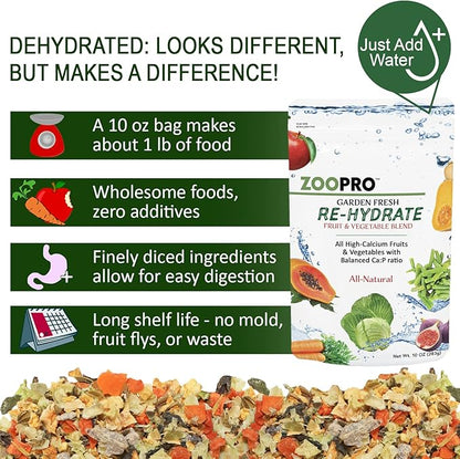 Exotic Nutrition Garden Fresh Re-Hydrate - High Calcium Dried Fruit & Vegetable Mix - for Sugar Gliders, Marmosets, Parrots, Conures, Iguanas, Turtles, Lizards, Bearded Dragons, & Other Small Pets