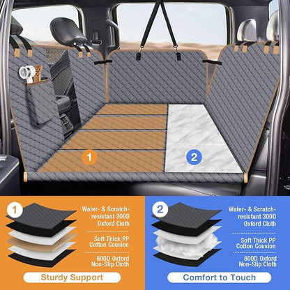 Dog Car Seat Cover for Back Seat, Dog Car Bed Cover with Strong Hard Bottom, Back Seat Extender Hammock for Cars SUV Truck 4 Panels Gray Color Large Size
