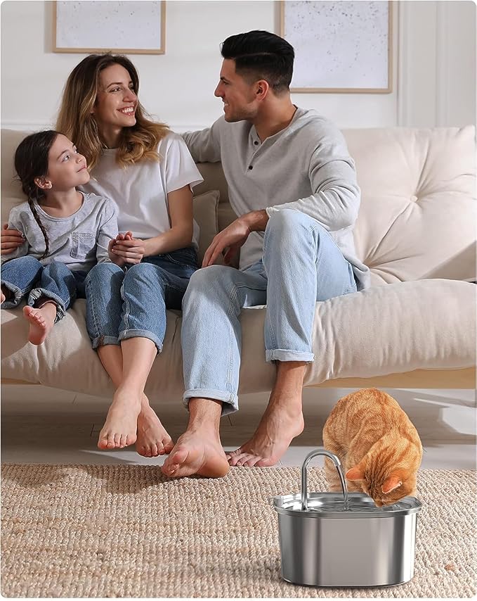 PEKTACO Cat Water Fountain, 3.2L/108oz Stainless Steel Pet Water Fountain for Cats/Dogs Indoor, Dog Drinking Dispenser Metal Kitty Spout with 3 Filters+ 3 Sponges