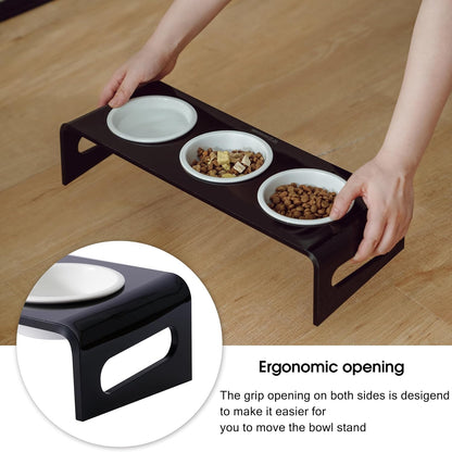 Tilted Raised Elevated Food and Water Bowls Stand for Cat or Small Dogs - Puppy's Clear Acrylic Stainless Steel 3 Dishes Holder for Boy or Girl Pet by WBhonghui (Black-3bowls)