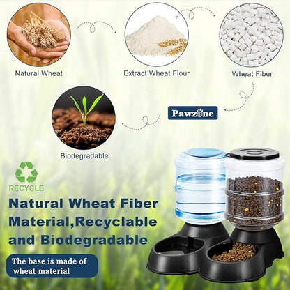 2 Pack Automatic Cat Feeder and Water Dispenser in Set Pet Food Bowl for Small Medium Dog Pets Puppy Kitten Big Capacity 1 Gallon x 2 (Dark Black)