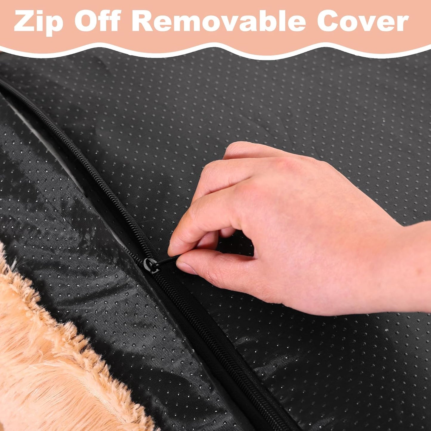 Bedfolks Waterproof Crate Bed, Plush Dog Kennel Pad with Removable Washable Cover, Faux Fur, Fluffy, 41"x27", Solid Camel