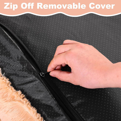 Bedfolks Plush Waterproof Dog Crate Bed, Removable Washable Cover, Faux Fur, Fluffy Kennel Bed 17"x12", Camel