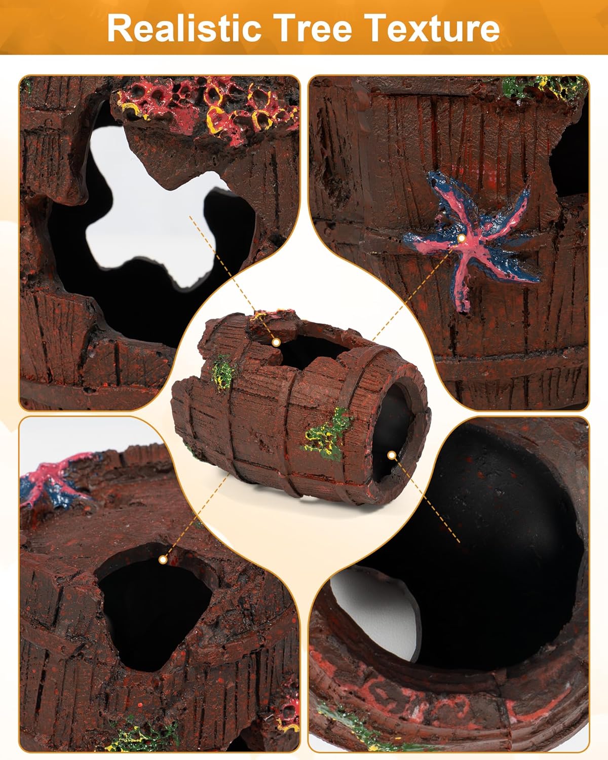 TRUVIC Fish Tank Decorations - Aquarium Cave Decor, Resin Hollow Tree Trunk Reptile Hide & Betta Log Hideout for 20 Gallon Tank, Fish Accessories Shelter Cave