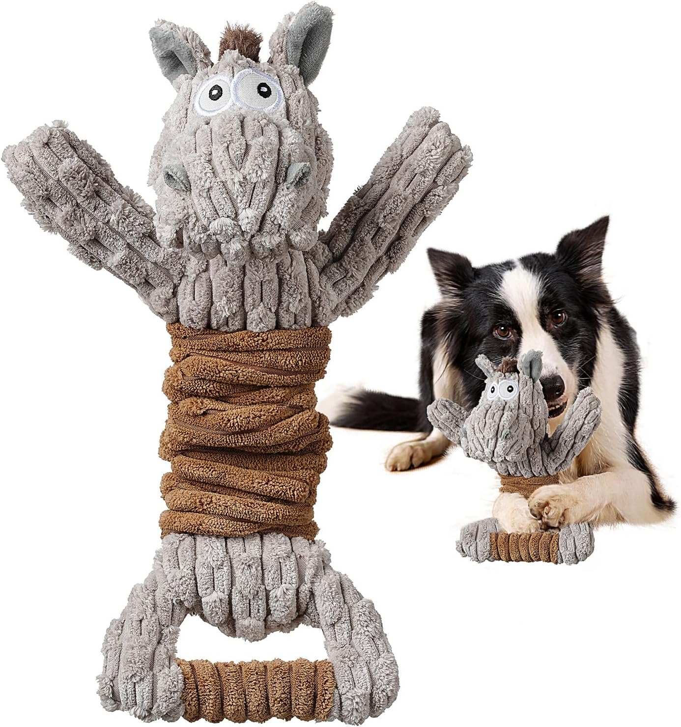 Squeaky Dog Toy, Durable Dog Toy Large Breed, Tug of War Dogs Interactive Toy, Stuffed Plush Puppy Toys with Crinkle Paper for Small, Middle, and Big Dogs(Tug of War Series, Donkey)