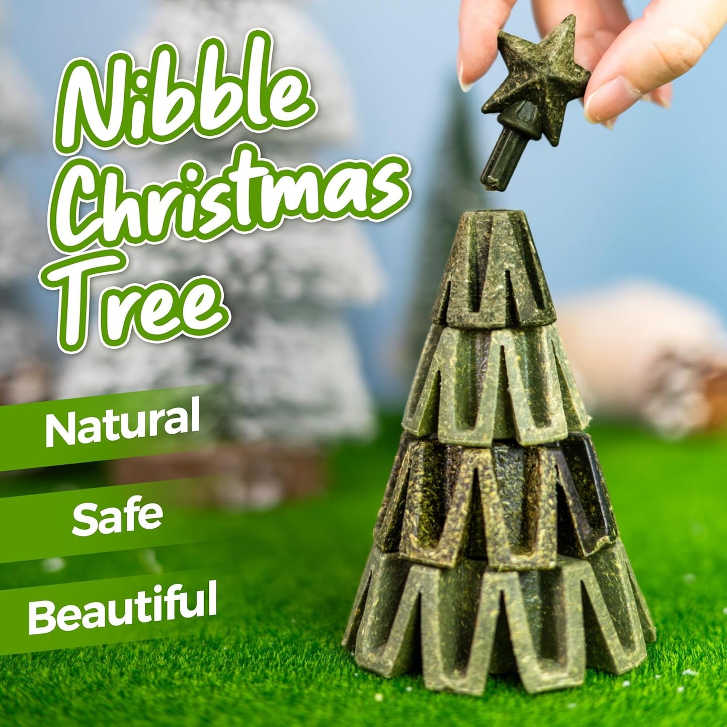 TEEWY Christmas Tree Guinea Pig Toys, Natural Vegetables, Fruits and Timothy, Hamster Chew Toys for Teeth, Guinea Pig Toys Enrichment, Small Animal Chew Toys for Chinchilla, Hamster, Rat, Gerbil