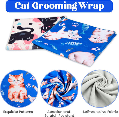 21.7“ Cat Wrap for Cutting Nails Self-Adherent Fabric Cat Wrap for Grooming Cat Restraint for Nail Clipping Anti-Escape Cat Calming Wrap Within 6lbs