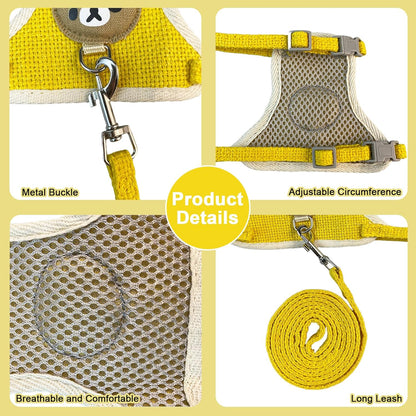 2-Pack Rabbit Harness and Leash Set – Adjustable Small Animal Vest Harness with Safety Buckle – Breathable & Lightweight – Ideal for Rabbits, Ferrets, Guinea Pigs, and Cats (Yellow)
