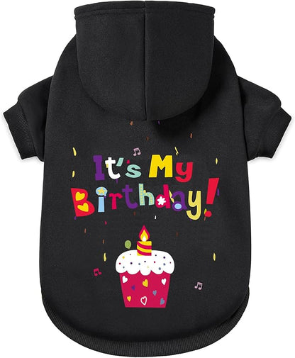 GreenJoy Dog Sweater Dog Hoodie Cold Weather Coat Hooded Sweatshirt for Puppies,Cats, Small Medium Large Dogs (Black(It's My Birthday), Small)