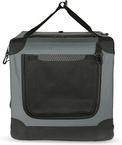 Amazon Basics 4-Doors Portable Soft-Sided Folding Travel Crate Kennel for cat, Dog, and Other Small Animals, Grey, S 26" x 18" x 18"