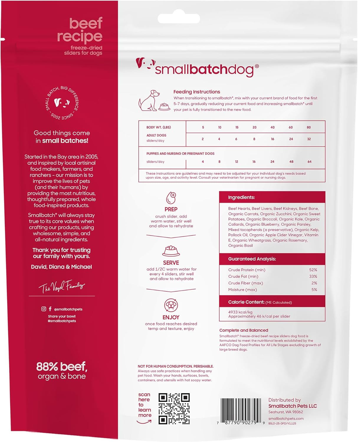 smallbatch Pets Freeze Dried Raw Dog Food, Beef Recipe, 25 oz, Organic High Protein Dog Food, Grain Free, Made in The USA, Humanely Raised Meat, Single Protein, for Picky Eaters, Hydrate & Serve