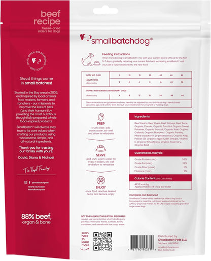 smallbatch Pets Freeze Dried Raw Dog Food, Beef Recipe, 25 oz, Organic High Protein Dog Food, Grain Free, Made in The USA, Humanely Raised Meat, Single Protein, for Picky Eaters, Hydrate & Serve