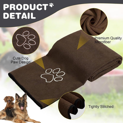 Chumia 4 Pack Dog Towels for Drying Large Microfiber Grooming Tools Absorbent Soft Bath Supplies with Embroidered Paw for Small Medium Pet Products (30 x 50 Inch,Blue,Black,Gray,Brown)