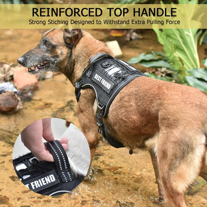 PET MARVEL Tactical Dog Harness for Large Size, No Pull Military Dog Vest with Easy Control Handle, Molle Hoop & Loop, Adjustable Reflective Reinforced Stich for Walking Training, Black