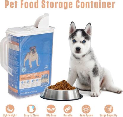 Buddeez Pet Food Storage Container - 8 Quart Capacity Dog / Cat Food & Bird Seed Container with Durable EZ Grip Handle, Flip Gray Lid (includes 1 Cup Clear Scoop)