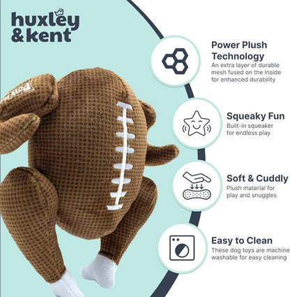 Huxley & Kent Funny Dog Toy w/Squeaker – Thanksgiving Fall Power Plush Squeaky Dog Toys for Small, Medium & Large Dogs – Soft Stuffed Animal for Indoor Play & Fetch - Turkey Bowl, Small