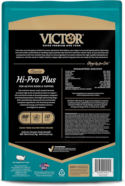 VICTOR Super Premium Dog Food – Hi-Pro Plus Dry Kibble – High Protein Dog Food with 30% Protein – Beef, Chicken, Pork, Fish Meals, Gluten Free - for High Energy and Active Dogs & Puppies, 5lbs