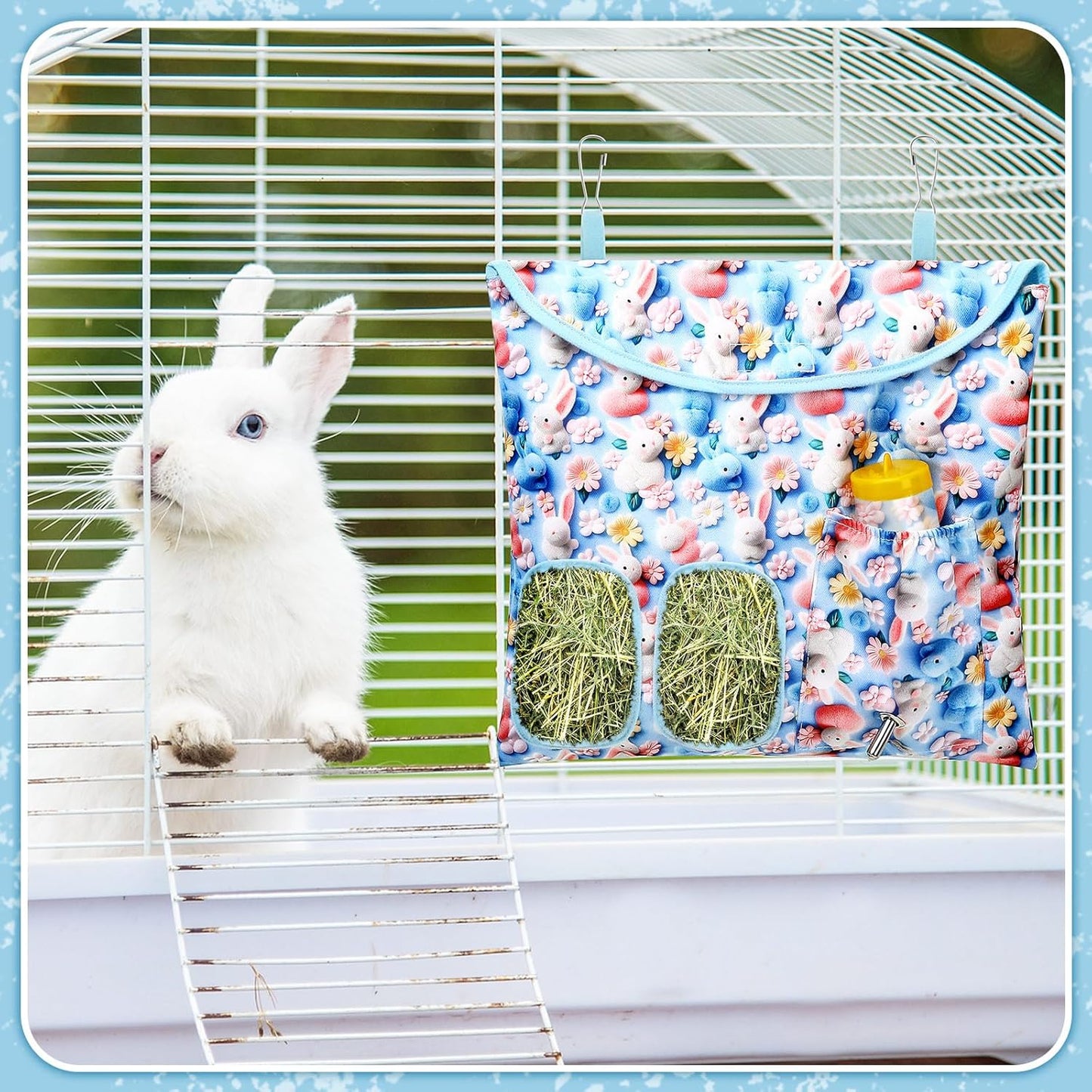 UPINS 2 Pack Hay Bag for Rabbits 2-Hole Hanging Hay Feeder Guinea Pig Hay Bags, Hay Feeder for Rabbits Chinchillas Hamsters Small Pets and Animals