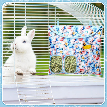 UPINS 2 Pack Hay Bag for Rabbits 2-Hole Hanging Hay Feeder Guinea Pig Hay Bags, Hay Feeder for Rabbits Chinchillas Hamsters Small Pets and Animals