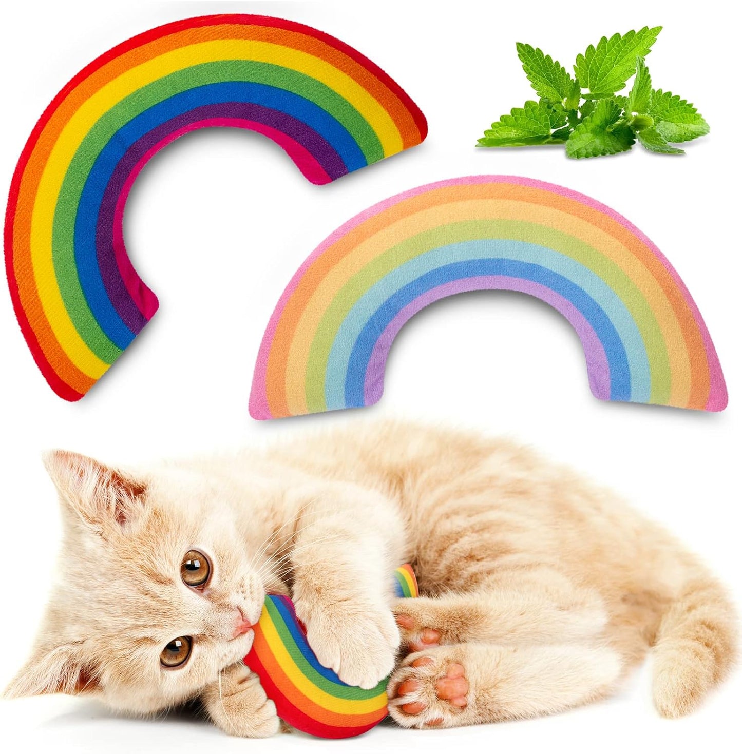 Cat Toys Kicker Pillows Rainbow, Stuffed Catnip Toys for Indoor Kitten Kitty, Interactive Cat Nip Chew Teething Toy Plush Kitty Toys 2 Pack