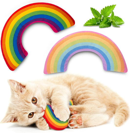 Cat Toys Kicker Pillows Rainbow, Stuffed Catnip Toys for Indoor Kitten Kitty, Interactive Cat Nip Chew Teething Toy Plush Kitty Toys 2 Pack