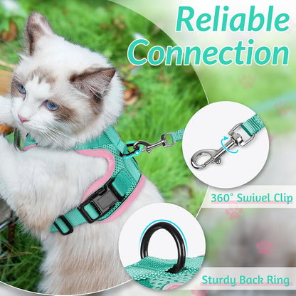 rabbitgoo Cat Harness and Leash for Walking, Escape Proof Soft Adjustable Vest Harnesses for Cats, Easy Control Breathable Reflective Strips Jacket, Pink&Light Green, S