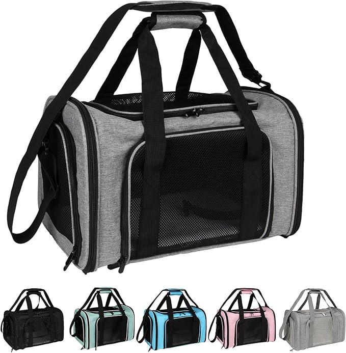Top tasta Dog Cat Carrier Pet Carriers for Large Cats Small Dogs Carrier Soft Sided Puppy up to 25Lbs Dog Carrier Portable Foldable Dog Cat Travel Carrier (Large-Grey& Black -20 * 13 * 13)