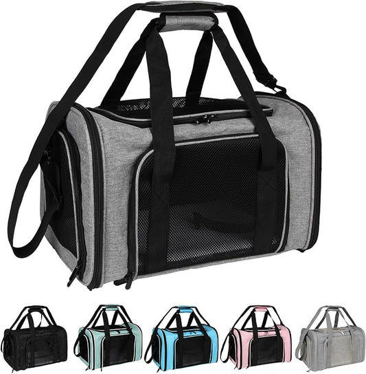 Top tasta Dog Cat Carrier Pet Carriers for Large Cats Small Dogs Carrier Soft Sided Puppy up to 25Lbs Dog Carrier Portable Foldable Dog Cat Travel Carrier (Large-Grey& Black -20 * 13 * 13)
