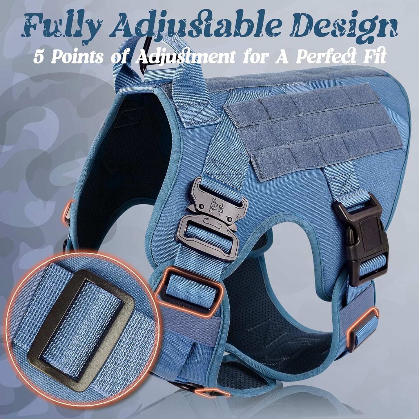 rabbitgoo Tactical Dog Harness for Large, Heavy Duty Pet Harness with Handle, No-Pull Service Vest Large Breed, Adjustable Military Dog Vest for Training Hunting Walking, Blue, L