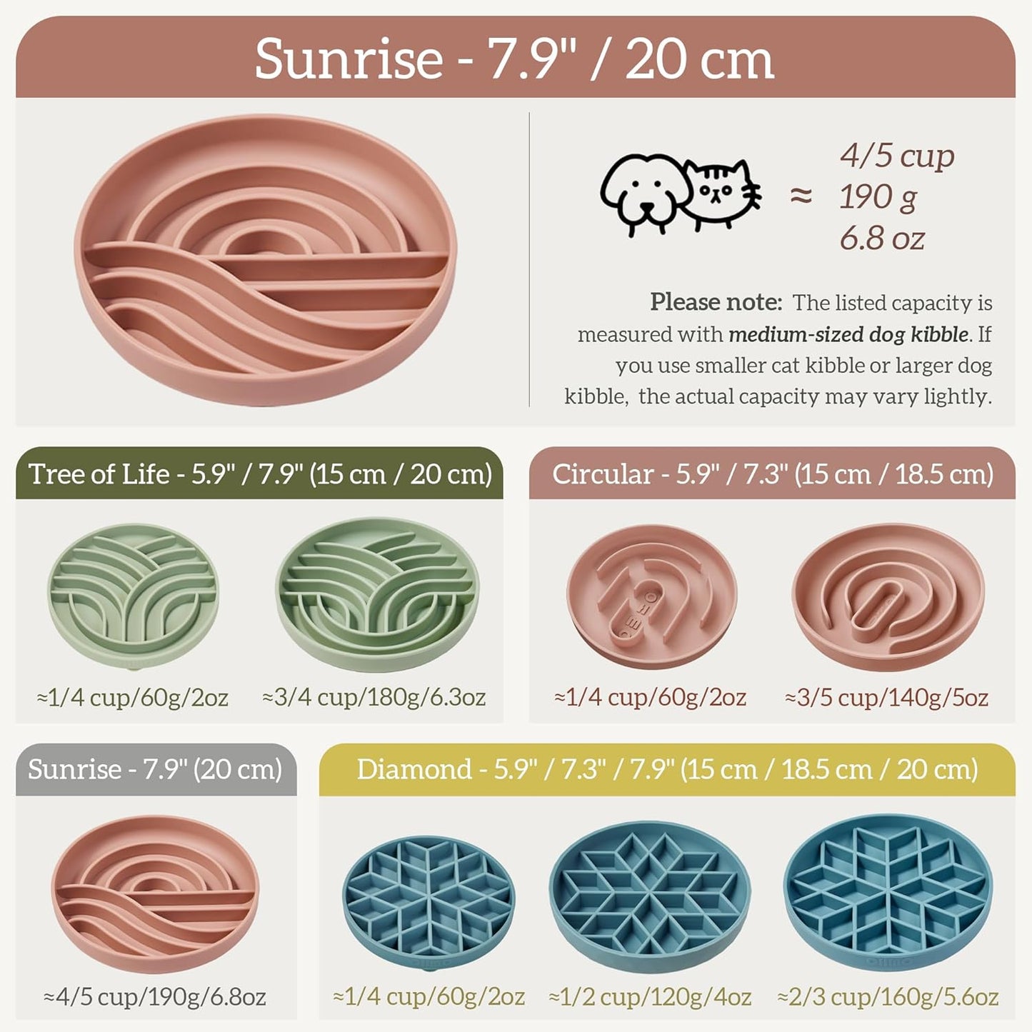 OHMO Slow Feeder Dog Bowls (Sunrise, Celestial) Enrichment Toy Soft Silicone Food Safe Feeding Bowl Non Slip Suction Cup for All Breed Pet, Cat Slow Down Eating Dishes, Boredom and Anxiety Reducer