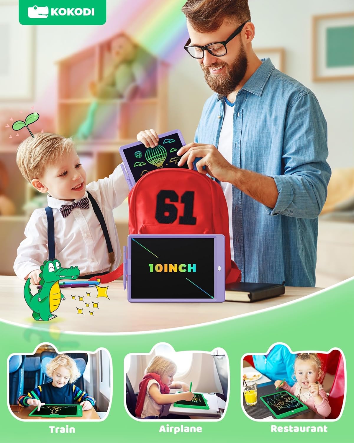 KOKODI LCD Writing Tablet, 10 Inch Colorful Toddler Doodle Board Drawing Tablet, Erasable Reusable Electronic Drawing Pads, Educational and Learning Toy for 3-6 Years Old Boy and Girls(Purple)