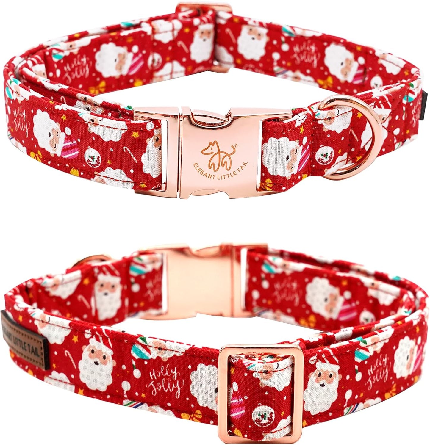 Elegant little tail Christmas Dog Collar, Red Santa Claus Print Pet Collar Dog Durable Cute Dog Collars Winter Holiday Male or Female Pet Gift Adjustable Dog Collar for Large Dogs