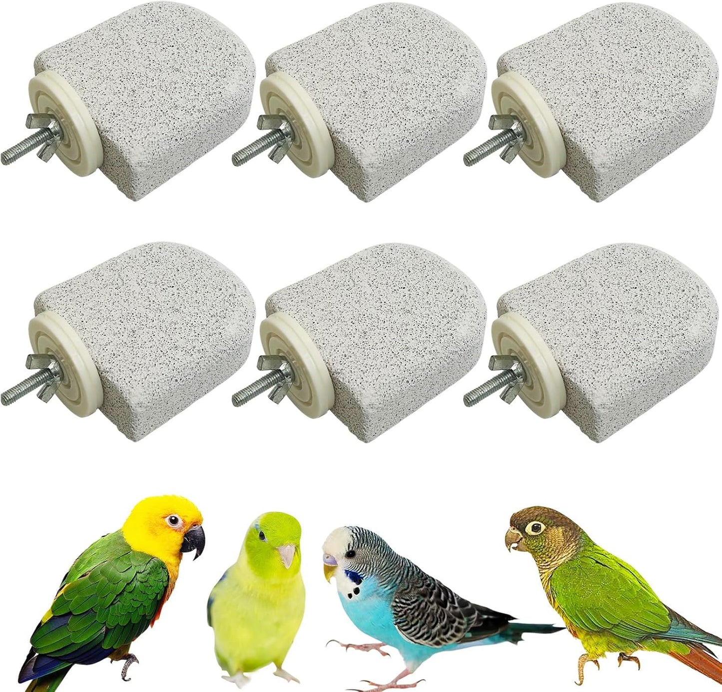 PINVNBY 6 PCS Bird Perch Bird Beak Grinding Stone Calcium Mineral Parrot Perch Foot Claws Trimmer Chew Toy Cage Accessories for Small Medium Budgie Cockatiel Conure Lovebird Finch