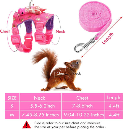 SATINIOR 2 Pieces Small Hamster Harness and Leash Set, Ferret Guinea Pig Clothes with Bowknot and Bell Decor, No Pulling Comfort Padded Vest Striped for Rats Bunny Rabbit Small Animals(M,Pink, Blue)