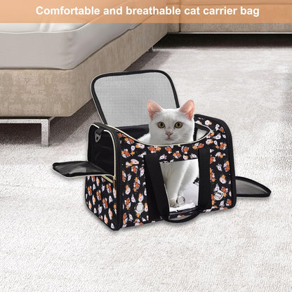 Petmolico Cat Carrier Dog Carrier, Airline Approved Soft Pet Travel Carrier with 3 Open Doors Mesh Windows for Cats Puppy 16 lbs(Large,Orange Flower)