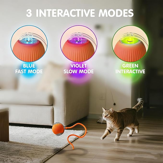 Rocfish Durable Interactive Cat Toys for Indoor Cats, Smart Automatic Cat Chase Ball Toy, Upgraded Speedy Tail Kitten Toy for Bored Indoor Adult Pets (Orange)